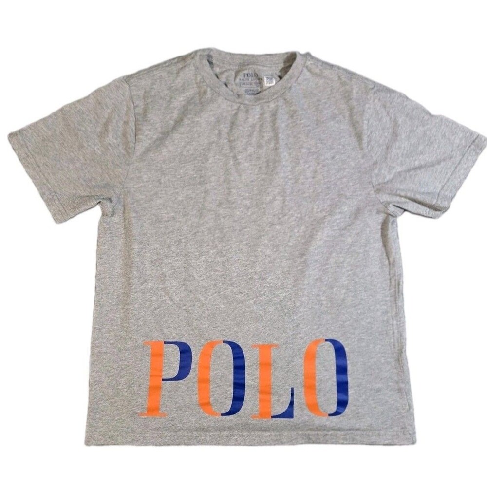 Boys Polo Ralph Lauren Big Logo Graphic Print Short Sleeve Large Gray